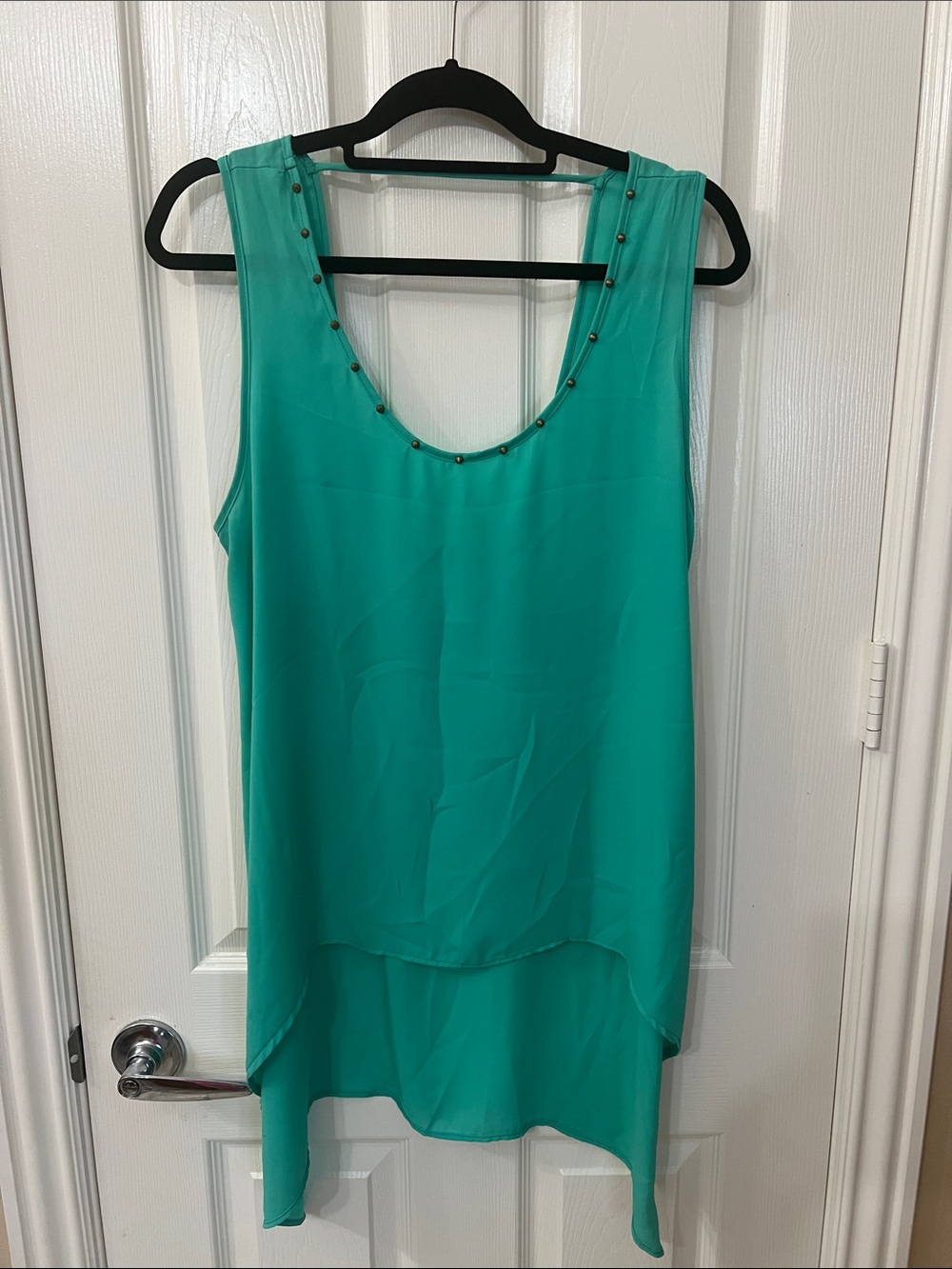 Jella Couture Teal Studded Layered High-Low Tank